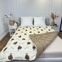 Ковдра євро відкрита двостороння з вовни Arda Pure Wool 21441 195х215 см капучино - мініатюра 2