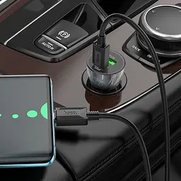 Автомобільний зарядний пристрій Hoco Z47-A USB 3.0 + USB-C з кабелем 1 м чорний - мініатюра 3