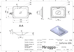 Умивальник Miraggio CALIFORNIA (0000158) Miramarble, Глянцевий, Врізний, Білий - мініатюра 2