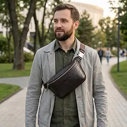 Стильна бананка для чоловіків із натуральної шкіри GRANDE PELLE 22814 коричнева - мініатюра 3