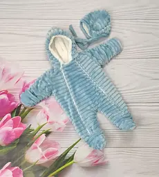 Дитячий демісезонний комбінезон із шапочкою для новонароджених велюровий Шиншилка зріст 56-62 см Lari Блакитний