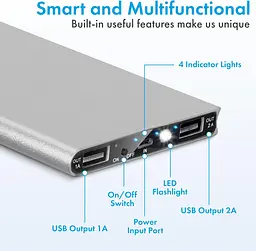 Зовнішній акумулятор Power Bank 20000 mAh УМБ павербанк із ліхтариком LVR 018 Silver (19112) - мініатюра 5