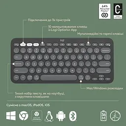 Клавіатура Logitech K380s Pebble Keys 2 Tonal Graphite (6915629) - мініатюра 4