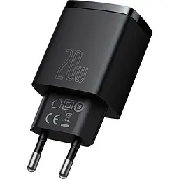 Зарядний пристрій Baseus Compact Quick Charger 20W QC+ PD (1Type-C + 1USB) black (CCXJ-B01) - мініатюра 2
