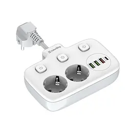 Фільтр живлення ColorWay 2 розетки, 4 USB, 2.5 cм, білий (CW-CHE24PDW)
