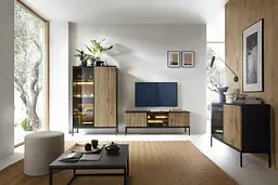 Тумба приліжкова з підсвіткою Perfect Home Сенто / Sento S54 з 1 шухлядою Чорний/дуб вотан (PFH-091484) - мініатюра 9
