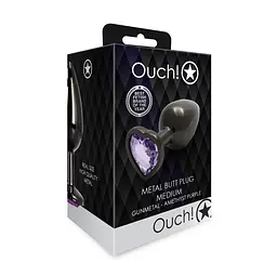 Анальна пробка Ouch! Heart Gem Butt Plug Medium, 8 см (чорний) - мініатюра 3