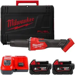 Акумуляторна безщіткова прямолінійна шліфувальна машина MILWAUKEE, M18 FDGRB-502X (зарядний пристрій, 2×5 А·год, HD-кейс)