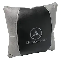 Подушка в авто з логотипом Mercedes-Benz Антара-Екошкіра Чорно-Сірий 1 шт