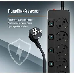 Мережевий фільтр живлення ColorWay 5 розеток2м (CW-PSEA52SBK) - мініатюра 9
