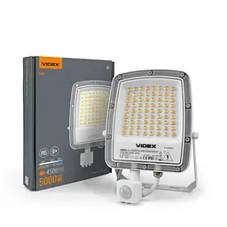 LED прожектор Videx F5 50 Вт 3000-5000-6500 K з датчиком руху 230 В білий (VL-F5-050CW-S) 