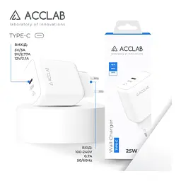 Зарядний пристрій ACCLAB AL-TC125 1xUSB-C, 5 В / 3 А, 25 Вт, QC/PD 3.0 (1283126538841) - мініатюра 3