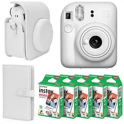 Набор камера Fujifilm Instax Mini 12, Фотобумага 50 шт, Чехол, Фотоальбом 108 фото Белый