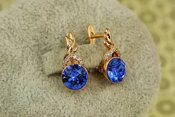 Сережки підвіски Xuping Jewelry Сваровські флакон із яскраво-синіми каменями 1,6 см золотисті - мініатюра 2