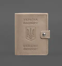 Шкіряна обкладинка-портмоне на паспорт з гербом України 25.1 Світло-бежева