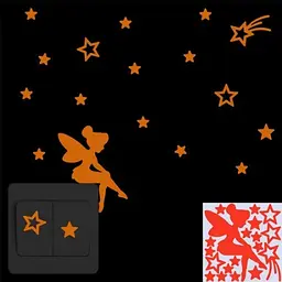 Люминесцентная оранжевая наклейка "Фея со звездами" - 7,5*7,5 см (наклейка набирает свет и светится в темноте)