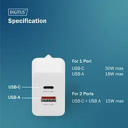 Digitus Зарядний пристрій GaN 1хUSB-C, 1хUSB-A, 30W - мініатюра 10