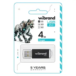 USB флеш накопичувач Wibrand 4GB Cougar BlackUSB 2.0 (WI2.0/CU4P1B) - мініатюра 2