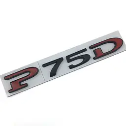 Емблема напис P75D для Tesla 125х15мм ЧОРНИЙ+ЧЕРВОНИЙ метал (на скотчі)