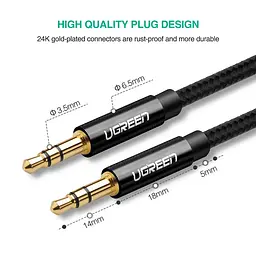 Аудіо кабель AUX 3.5mm (miniJack) Ugreen AV112 1м Чорний - мініатюра 9