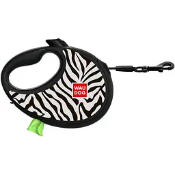 Повідець-рулетка для собак Waudog R-leash з контейнером для пакетів, малюнок "Зебра", світловідбивна стрічка, S, до 12 кг, 3 м