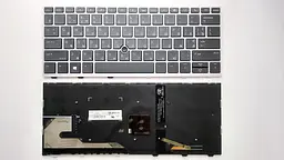 Клавіатура для ноутбуків HP EliteBook 735 G5/G6, 830 G5/G чорна з сріблястою рамкою з трекп. з підсвічуванням RU/US