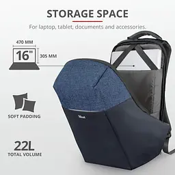 Рюкзак для ноутбука Trust Nox Anti-theft 16" BLUE (23307_TRUST) - мініатюра 9