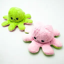 М'яка іграшка Восьминіг перевертень двосторонній веселий сумний Mood Octopus 20см UKC зелено-рожевий - мініатюра 8