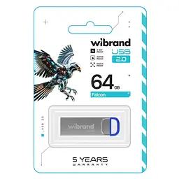 USB флеш накопичувач Wibrand 64GB Falcon Silver-Blue USB 2.0 (WI2.0/FA64U7U) - мініатюра 2