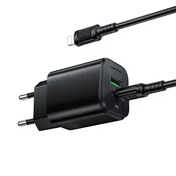 Мережевий зарядний пристрій з кабелем BOROFONE BAS83A Star PD20W+QC3.0 charger set (C to iP) (EU) Чорний - мініатюра 3
