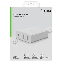 Мережевий зарядний пристрій Belkin Home Charger 108W Dual USB-С/USB-A (WCH010VFWH) - мініатюра 4