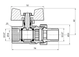Кран кульовий Thermo Alliance "Американка" Standart 1/2" ВЗ прямий, PN40, метелик SD220W15 - мініатюра 2