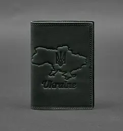 Шкіряна обкладинка для паспорта з мапою України зелений Crazy Horse