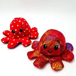 М'яка іграшка Восьминіг перевертень двосторонній веселий сумний Mood Octopus 16 см UKC червоний перламутровий в горошок - мініатюра 1
