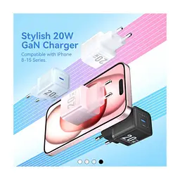 Зарядний пристрій Vention 1xUSB-C PD20W GaN + cable USB-C to USB-C black (TZ-FEPB0-EU-01) - мініатюра 3