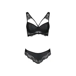 Комплект з еко-шкіри та мережива Passion LOONA SET S/M, black, бра і трусики - мініатюра 5