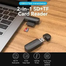 Зчитувач флеш-карт Vention USB 3.0 to SD+TF Black Dual Drive Letter (CLGB0) - мініатюра 4