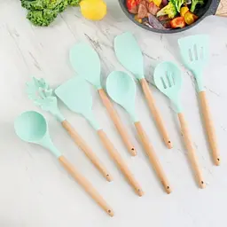Кухонний набір Silikone Kitchen Set м'ятний із силікону з бамбуковою ручкою з 12 предметів - мініатюра 6
