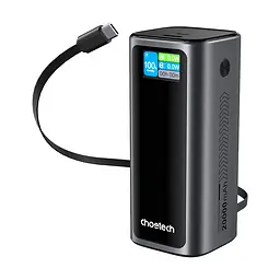 Повербанк 20000mAh Choetech B815 Grey 130W QC3.0 PD3.0 TFT Smart дисплей, вбудований кабель (43-00166)