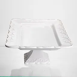 Тортівниця порцелянова  Yiwu  White Square 35.5х35.5 см квадратна на ніжці Yiwu 120-YH-HG060 - мініатюра 4