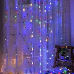 Новорічна світлодіодна гірлянда-штора Роса 3x2 м з 200 кольоровими LED-лампочками та живленням USB - мініатюра 2