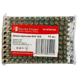 Шина нульова ELECTROHOUSE 6х9мм2 12/2 (2 отвори) EH-BT691202