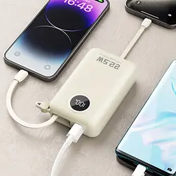 УМБ Dudao 20000mAh K14+ 22,5W PD,QC USB-A,USB-C In/Out,with built-in USB-C/Lightning cables White - мініатюра 6