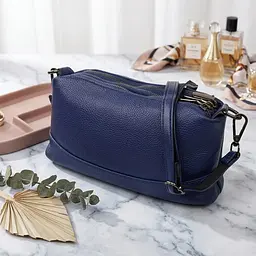 Шикарна сумка на три відділення з натуральної шкіри 22137 Vintage синя