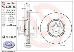 Диск гальмівний вентильований Volvo S60 II, V60 I, Xc70 II, V70 III 06-19р Brembo (09.A426.11)