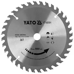 Диск пиляльний победітовий по дереву YATO 165x16x2.2x1.5 мм (YT-60591)