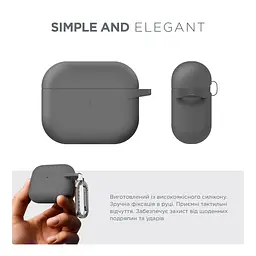 Силіконовий чохол для навушників Apple AirPods 3, Hang Case, сірий, ультратонкий захисний кейс товщиною 2 мм, захист від подряпин, пилу та ударів, компактний, з карабіном для кріплення, ArmorStandart (ARM60306) - мініатюра 2