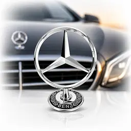 Емблема приціл на капот Mercedes-Benz Хром+напис Чорний 44 мм метал на скотчі (OEM: A1408800286)