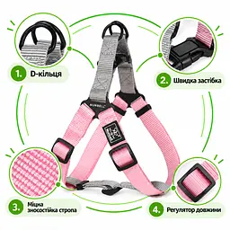 Шлея для собак Nunbell Y-Shape з повідцем, регульована та світловідбивна L, Рожевий - мініатюра 4