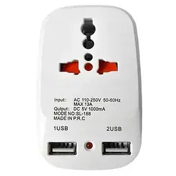 Перехідник мережевий 220в туристичний адаптер - трійник Grand 3216 (2USB)
